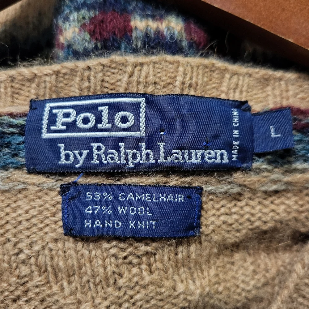 Polo by Ralph Lauren Vintage Hand Knit Camelhair/Wool Tan Sweater Men's Sz Large